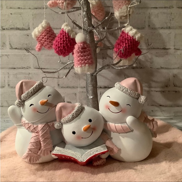 PEPPERMINT SQUARE 11.5in Three Snowman Reading - Picture 2 of 5